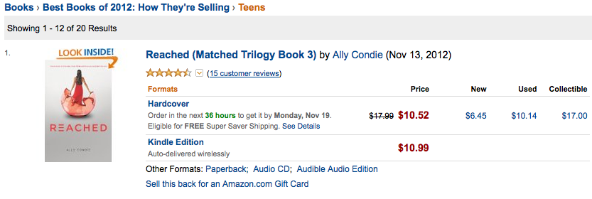 Reached by Ally Condie Matched Trilogy Amazon Best Teen Books of 2012 List